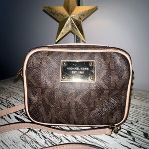Michael Kors Brown and Tan Crossbody Camera Bag
